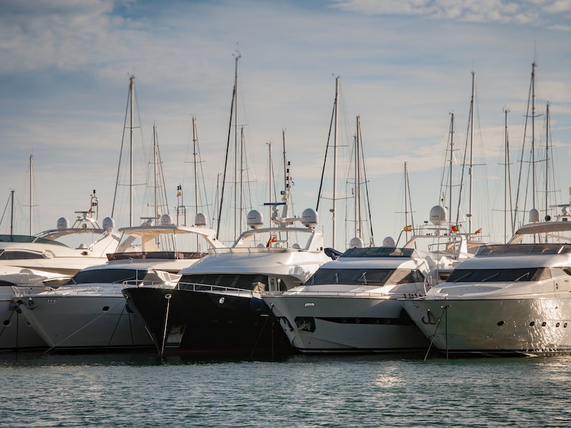 five yachts in bay