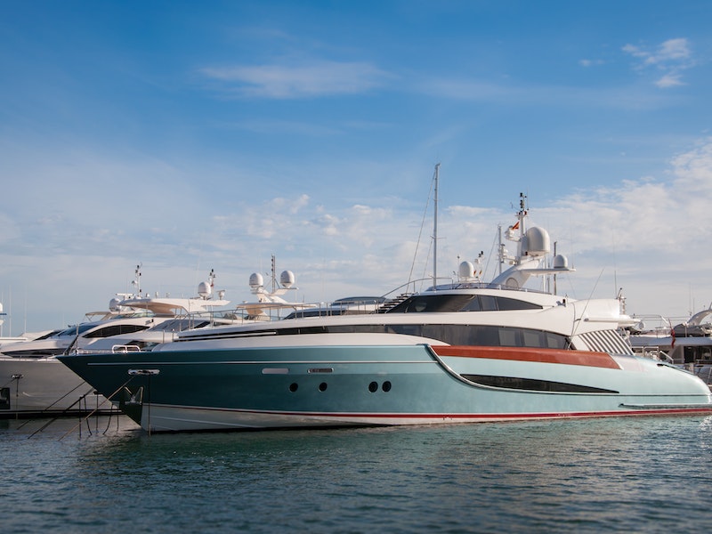 white blue yacht