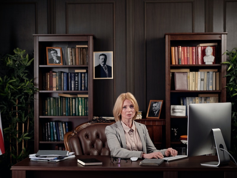 woman sitting in office